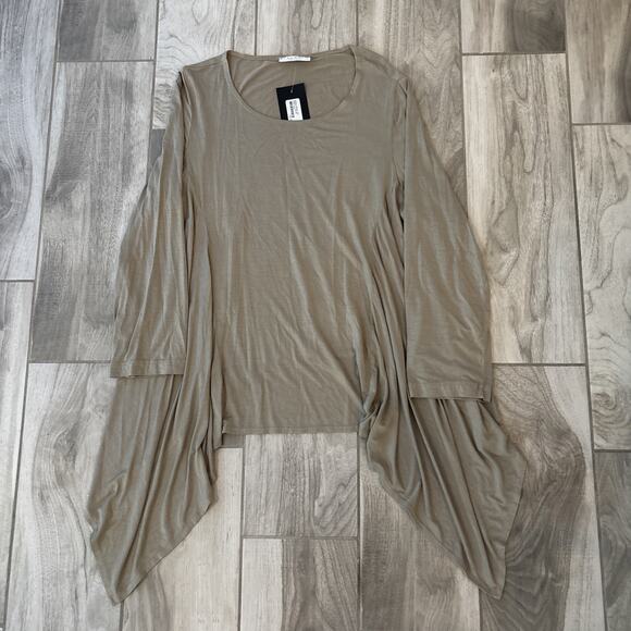 Bryn Walker Sz L Asymmetrical Swing Shirt Brown Long Sleeve Lagenlook Modal NWT - Picture 1 of 8